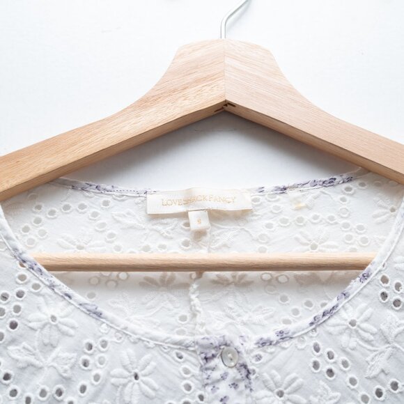 LoveShackFancy Floral Victoria Eyelet Blouse in Purple and White "Alaine" - Picture 3 of 8